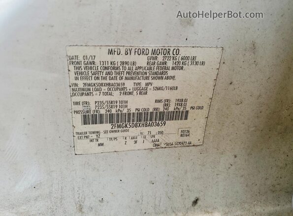 2FMGK5D8XHBA03659 2017 FORD FLEX White 