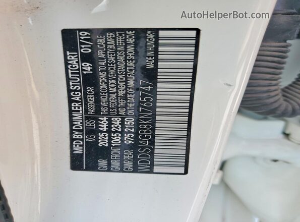 WDDSJ4GB8KN765747 2019 MERCEDES-BENZ CLA-CLASS White VIN կոդի պիտակի տեսք