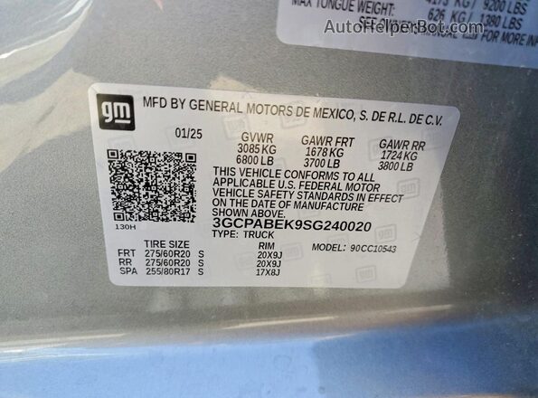 3GCPABEK9SG240020 2025 CHEVROLET SILVERADO Gray VIN sticker view