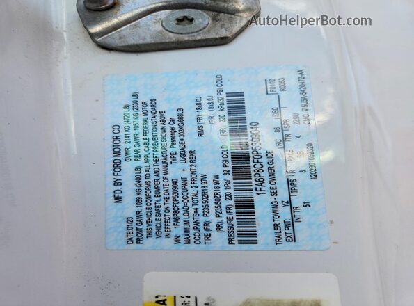1FA6P8CF0P5309040 2023 FORD MUSTANG Белый Вид наклейки с VIN-кодом
