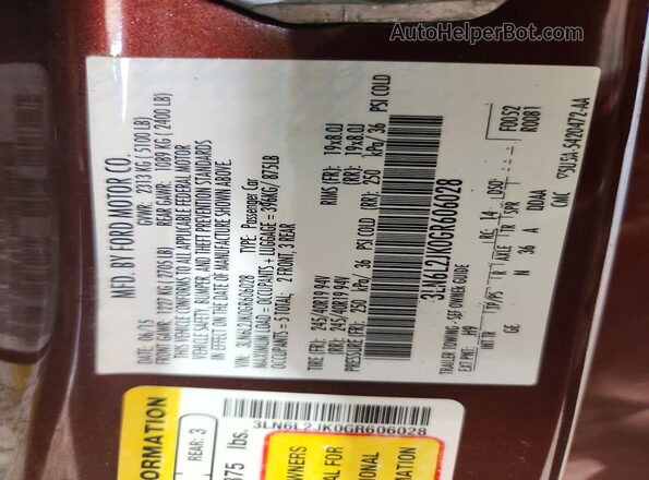 3LN6L2JK0GR606028 2016 LINCOLN MKZ Burgundy 