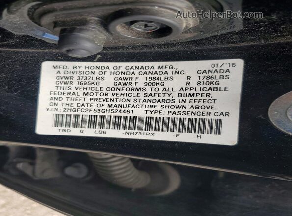 2HGFC2F53GH524461 2016 HONDA CIVIC Black 