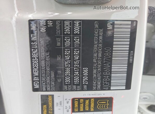 4JGFB4JB6NA770860 2022 MERCEDES-BENZ GLE-CLASS White Widok wnętrza 360 stopni