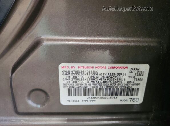 JA4AD3A30GZ015763 2016 MITSUBISHI OUTLANDER Серый 