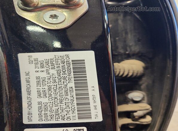 1HGCV1F4XJA110534 2018 HONDA ACCORD Black 