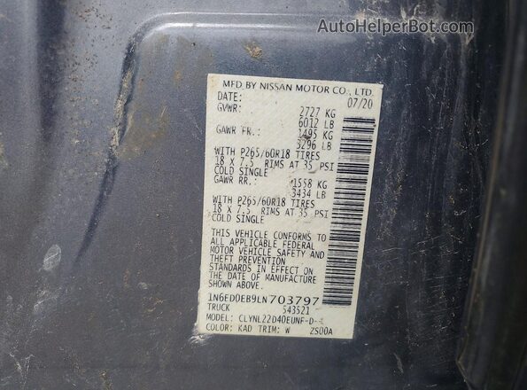 1N6ED0EB9LN703797 2020 NISSAN FRONTIER Gray 