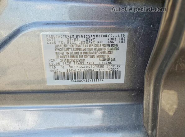 3N1AB8CV5SY351874 2025 NISSAN SENTRA Gray Widok naklejki z numerem VIN