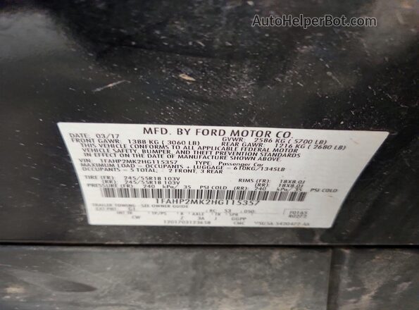 1FAHP2MK2HG115357 2017 FORD TAURUS Black 