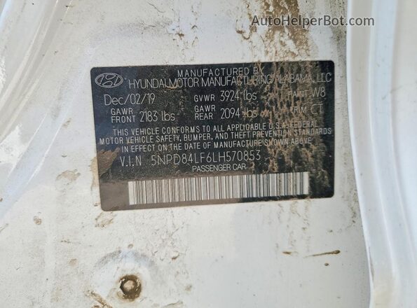 5NPD84LF6LH570853 2020 HYUNDAI ELANTRA White VIN კოდის სტიკერის ხედი