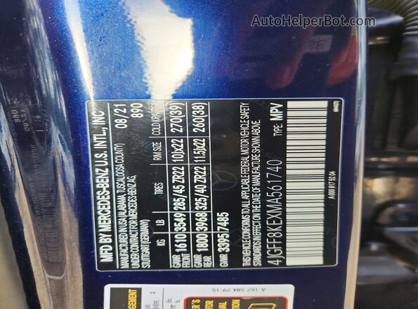 4JGFF8KEXMA561740 2021 MERCEDES-BENZ GLS Blue VIN sticker view
