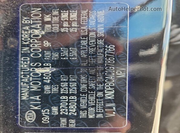 KNDPBCAC1G7867766 2016 KIA SPORTAGE Black VIN կոդի պիտակի տեսք