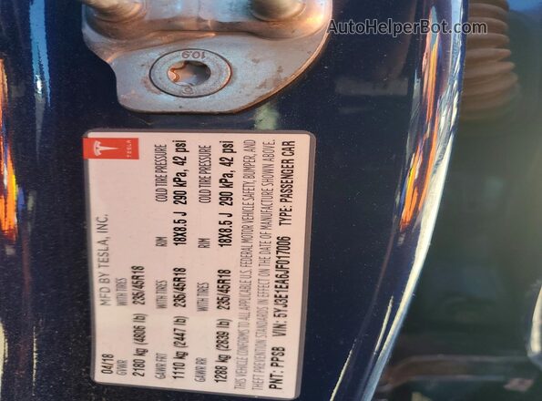 5YJ3E1EA6JF017006 2018 TESLA MODEL 3 Blue 