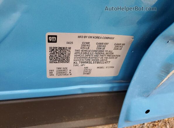 KL79MMSL5TB011477 2026 CHEVROLET TRAILBLAZER Blue სალონის 360-გრადუსიანი ხედი