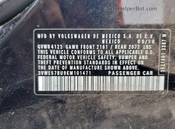 3VWE57BU9KM101471 2019 VOLKSWAGEN JETTA Black Widok wnętrza 360 stopni