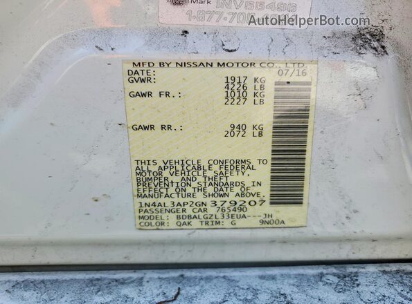 1N4AL3AP2GN379207 2016 NISSAN ALTIMA White 