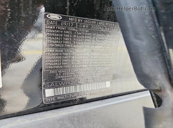 SALWR2FV2HA169885 2017 LAND ROVER RANGE ROVER Black Սալոնի 360 աստիճան տեսք