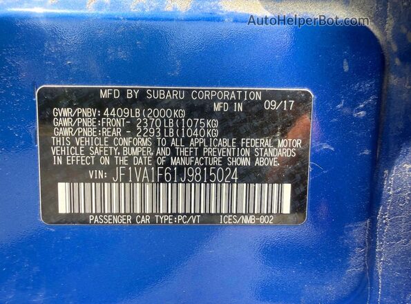 JF1VA1F61J9815024 2018 SUBARU WRX Blue 