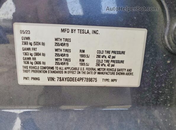 7SAYGDEE4PF789875 2023 TESLA MODEL Серый Панорамный вид салона 360°