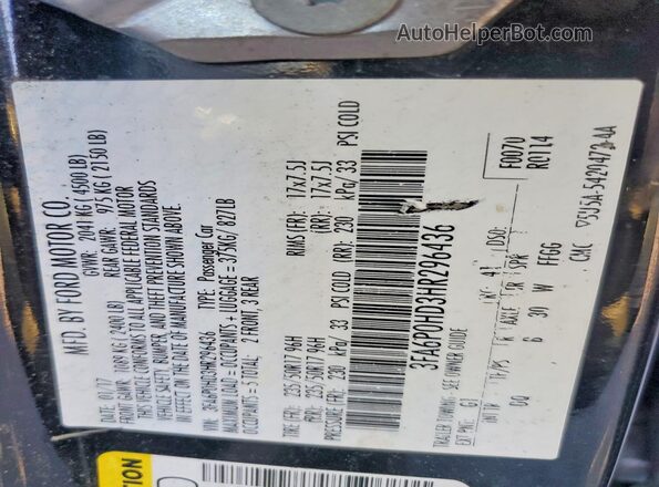 3FA6P0HD3HR296436 2017 FORD FUSION Black VIN კოდის სტიკერის ხედი
