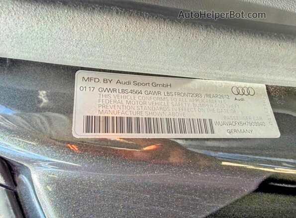 WUAVACFX5H7903940 2017 AUDI R8 Gray Widok wnętrza z tyłu