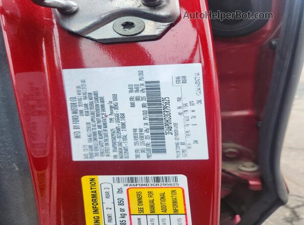 3FA6P0HD3GR295625 2016 FORD FUSION Red VIN კოდის სტიკერის ხედი