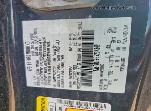 1FA6P8CF9G5237349 2016 FORD MUSTANG Черный Вид наклейки с VIN-кодом