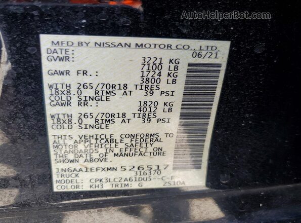 1N6AA1EFXMN526517 2021 NISSAN TITAN Black Widok naklejki z numerem VIN