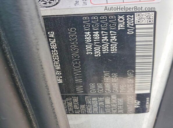 W1YV0CEY3N3963305 2022 MERCEDES-BENZ METRIS White Vista de la etiqueta del VIN