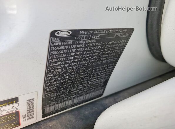 SALYL2RX6JA728562 2018 LAND ROVER RANGE ROVER White Панорамний вид салону 360°