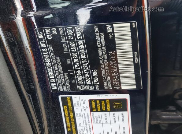4JGFB4JB5LA207635 2020 MERCEDES-BENZ GLE Black VIN կոդի պիտակի տեսք