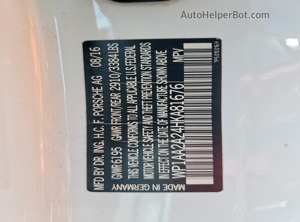 WP1AA2A24HKA81676 2017 PORSCHE CAYENNE White 