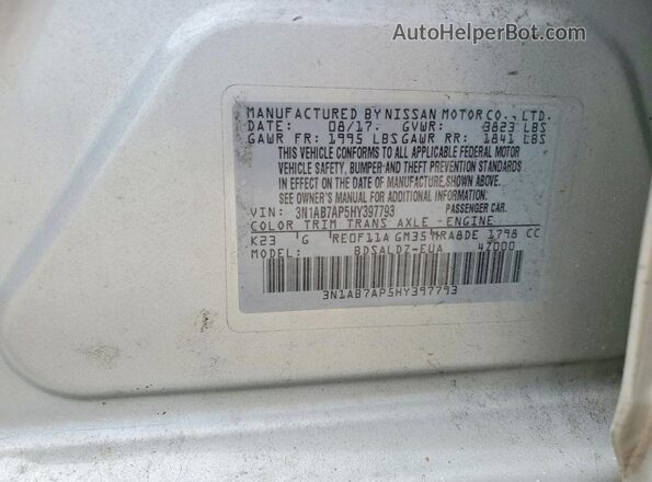 3N1AB7AP5HY397793 2017 NISSAN SENTRA Silver 