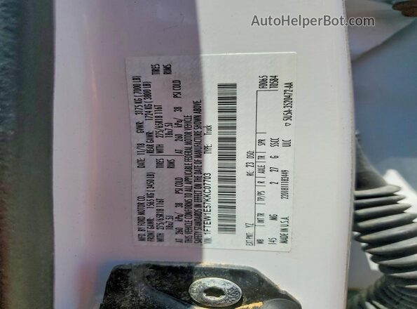 1FTEW1E57KKC07703 2019 FORD F150 White VIN კოდის სტიკერის ხედი
