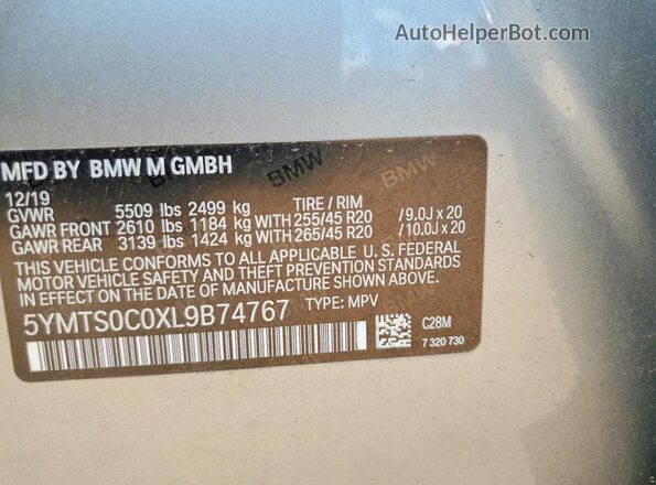 5YMTS0C0XL9B74767 2020 BMW X3 Silver Панорамний вид салону 360°