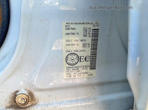 1N6AA1E5XKN523461 2019 NISSAN TITAN White 