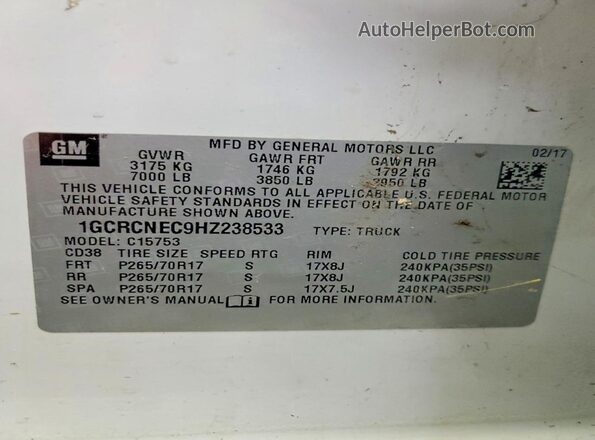 1GCRCNEC9HZ238533 2017 CHEVROLET SILVERADO White 