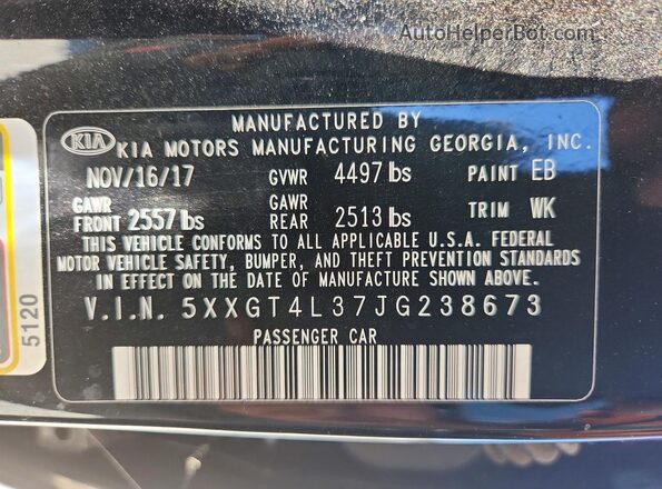 5XXGT4L37JG238673 2018 KIA OPTIMA Черный 