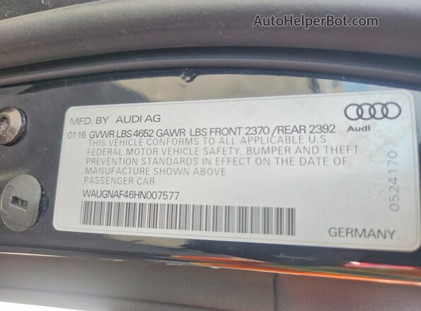WAUGNAF46HN007577 2017 AUDI OTHER Black Вид наклейки з VIN-кодом