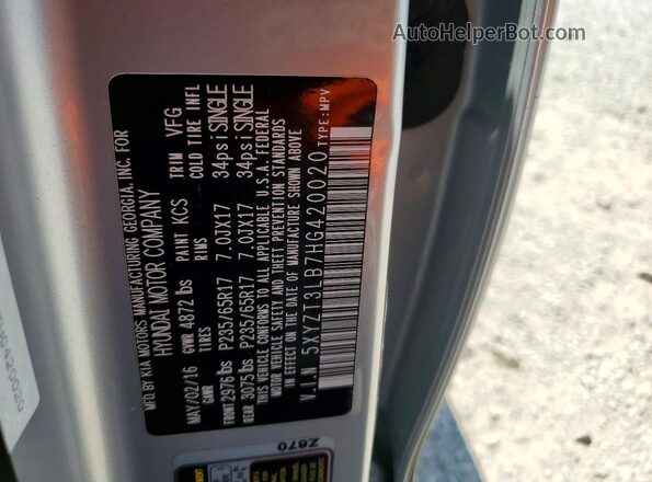 5XYZT3LB7HG420020 2017 HYUNDAI SANTA Серебряный 