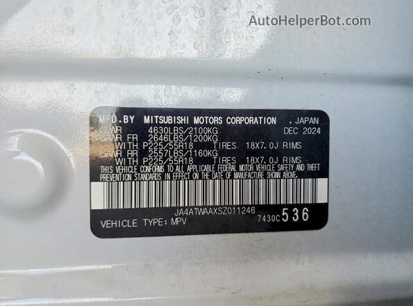 JA4ATWAAXSZ011246 2025 MITSUBISHI ECLIPSE White Вид наклейки з VIN-кодом