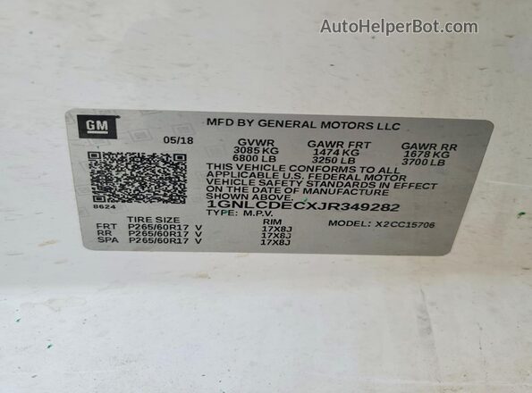 1GNLCDECXJR349282 2018 CHEVROLET TAHOE White Սալոնի 360 աստիճան տեսք