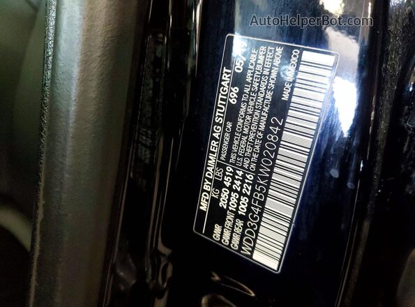 WDD3G4FB5KW020842 2019 MERCEDES-BENZ A-CLASS Black Vista de la etiqueta del VIN