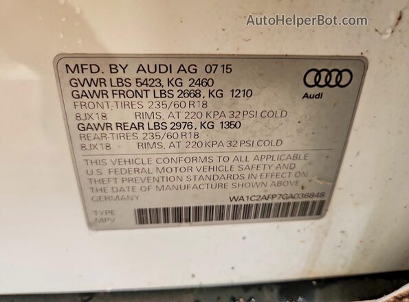 WA1C2AFP7GA036848 2016 AUDI Q5 White 360 interior view