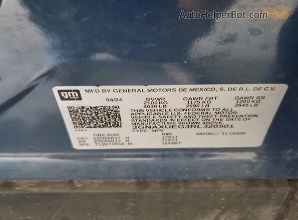 3GNAXUEG3RL320501 2024 CHEVROLET EQUINOX Blue Vista interior de 360 grados