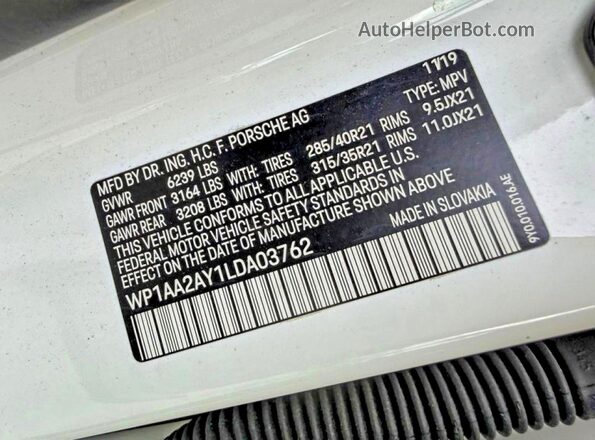 WP1AA2AY1LDA03762 2020 PORSCHE CAYENNE White Vista interior trasera