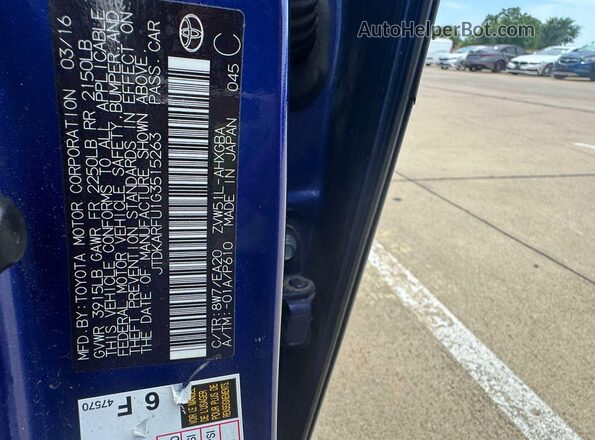 JTDKARFU1G3515263 2016 TOYOTA PRIUS Blue Widok wnętrza z tyłu