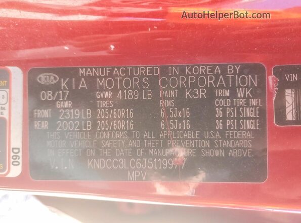 KNDCC3LC6J5119977 2018 KIA NIRO Red 