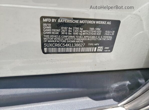 5UXCR6C54KLL38627 2019 BMW X5 White Սալոնի 360 աստիճան տեսք