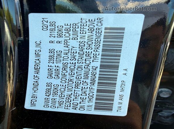 1HGCV1F14MA045142 2021 HONDA ACCORD Black 