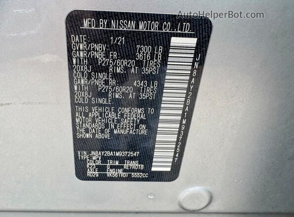 JN8AY2BA1M9372547 2021 NISSAN ARMADA Silver Շարժիչի բաժամունքի տեսք